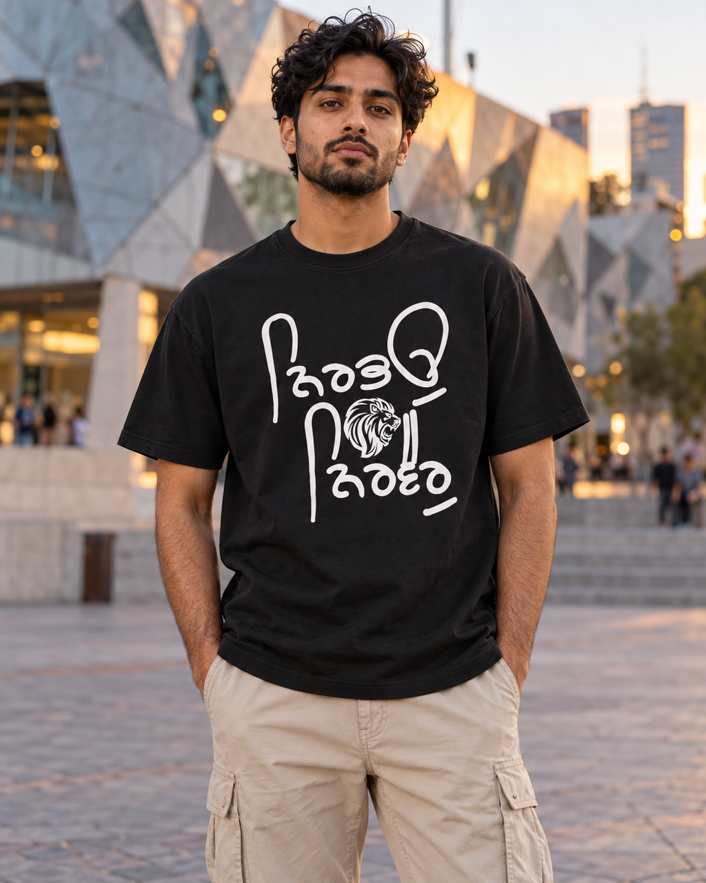 Nirbhau Nirvair Script Tee - White on Black