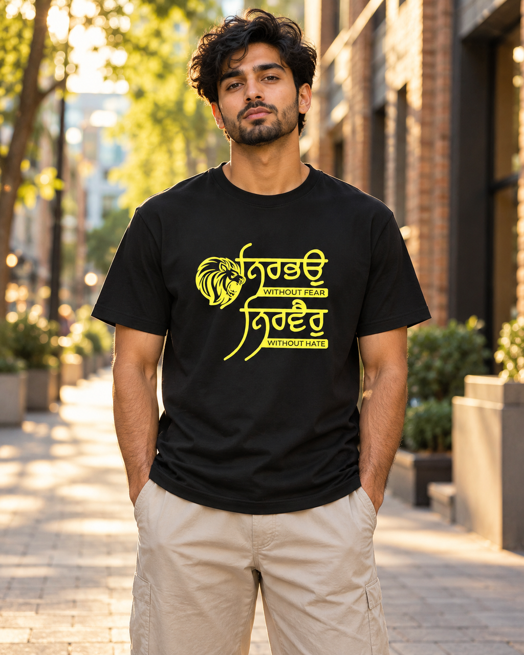 Nirbhau Nirvair Tee - Yellow on Black